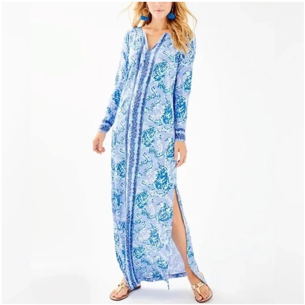 NWT Lilly Pulitzer UPF 50+ Faye Maxi Dress in Blue Peri Turtley Awesome Sz M